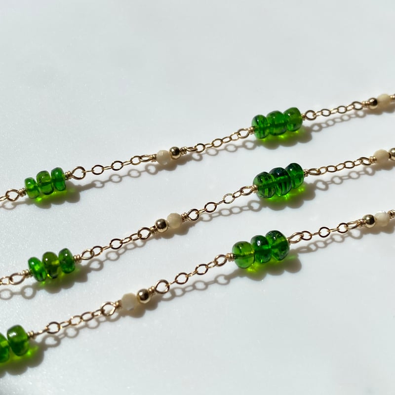クロムダイオプサイトと天然翡翠の2連ブレスレット14kgf クロムダイオプサイトと天然翡翠の2連ブレスレット14kgf