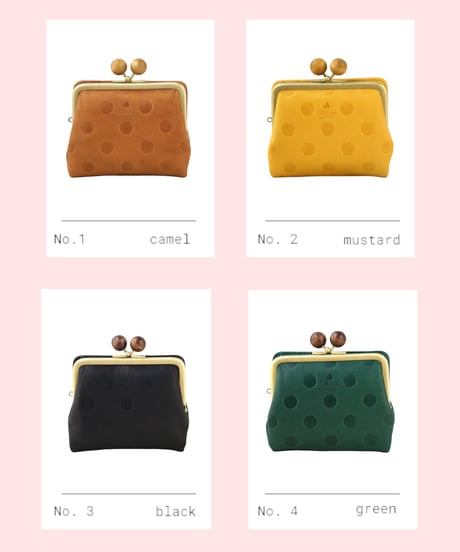 【Folna】ウッドボールがま口二つ折り財布 牛革