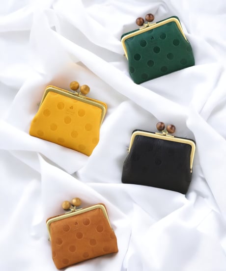 【Folna】ウッドボールがま口二つ折り財布 牛革