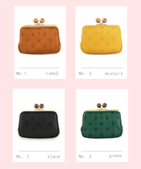 【Folna】ウッドボールがま口財布 小銭入れ 牛革