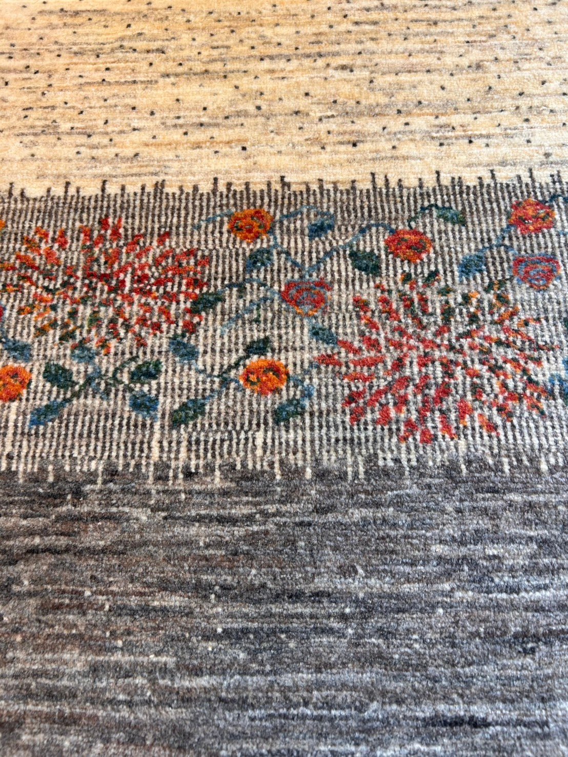 ギャッベ　花柄 グリーン 玄関サイズギャッベ フラワー | Taghi art gallery