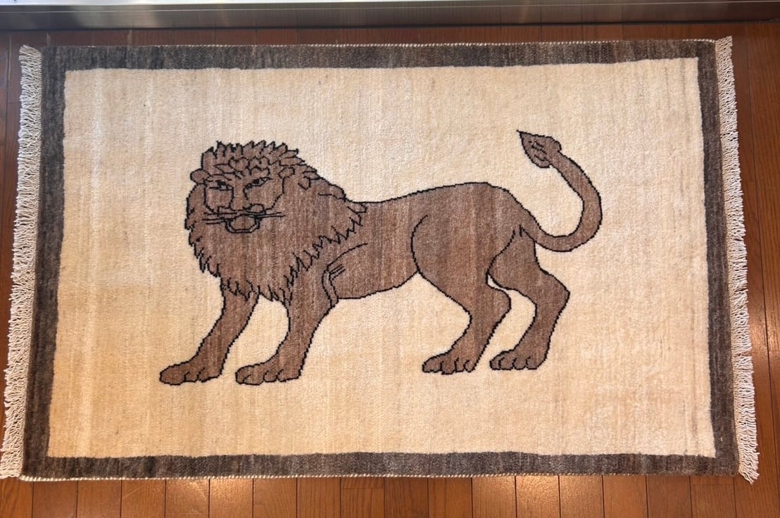 ライオン柄　刺繍　ギャべ アクセントラグサイズギャッベ ライオン | Taghi art gallery