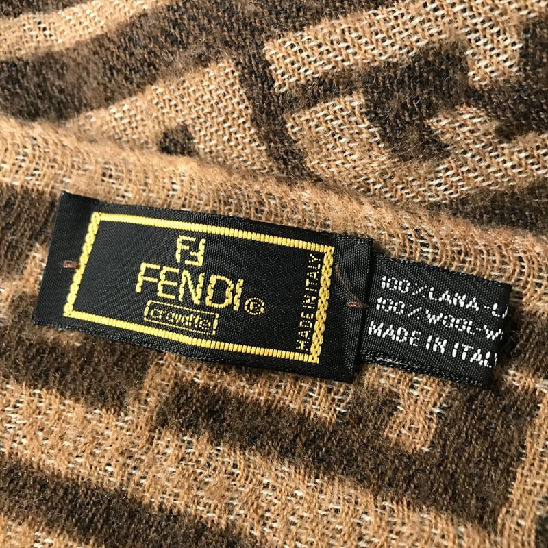 厳選商品】 FENDI ズッカ柄 ウールマフラー ブラウン系 90s イタリア製