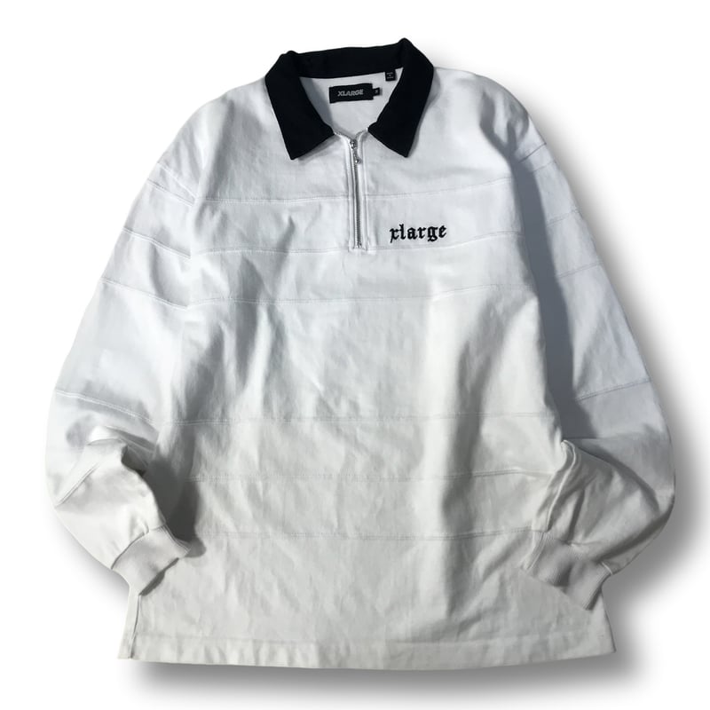 厳選商品】 X-LARGE ハーフジップ ラガーシャツ ホワイト 刺繍ロゴ