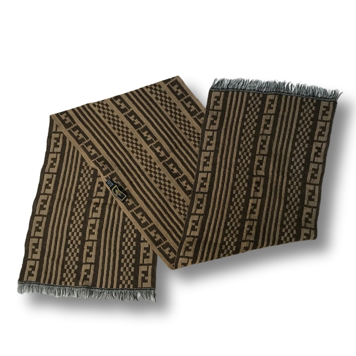 厳選商品】 FENDI ズッカ柄 ウールマフラー ブラウン系 90s イタリア製