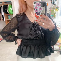 Sheer sleeve lace up tops