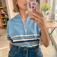 60s' half zip boarder knit tops