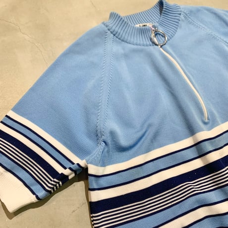 60s' half zip boarder knit tops