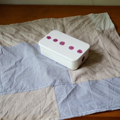 リネンパッチワークのお弁当包み｜ベージュ×ストライプ
