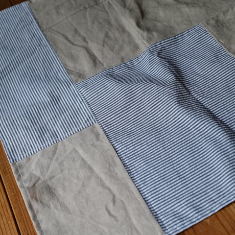 リネンパッチワークのお弁当包み｜ベージュ×ストライプ