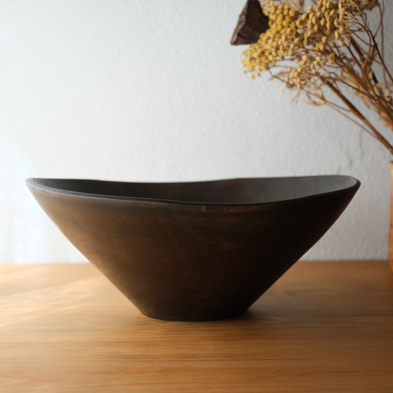 茶色と黒のグラデーションの陶器ボウル サクラの大きなボウル【黒】〈ガラスコーティング〉【2329】 | kiki craft