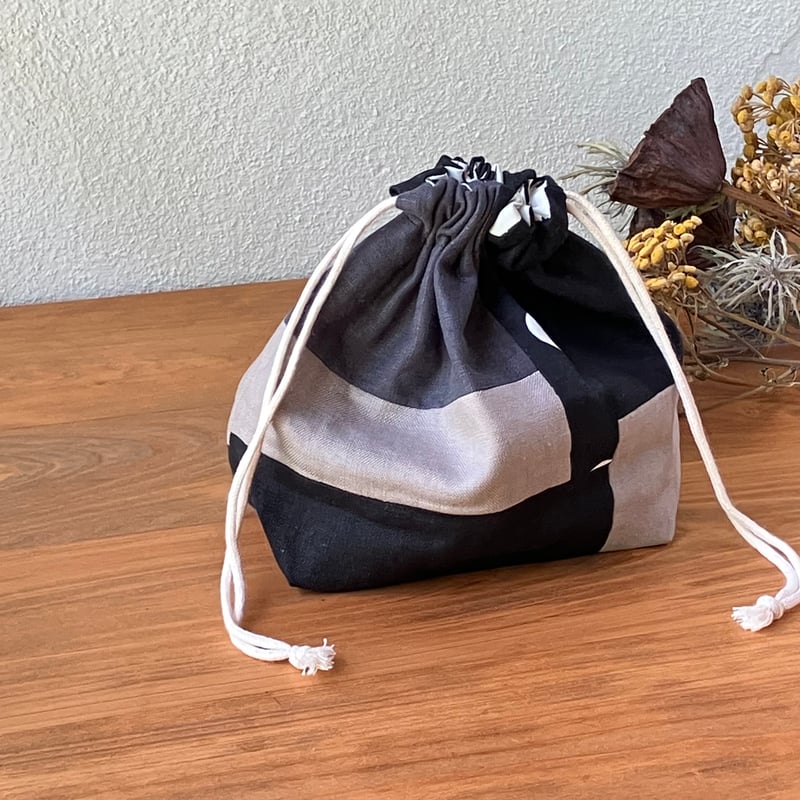 【オーダー品】お弁当袋　無地　ブラック　ストライプ　柄ちがい オーダー品】お弁当袋 無地 ブラック ストライプ 柄ちがい キッズ/ベビー