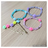 キッズビーズブレスレット3点セット、ヘアピン