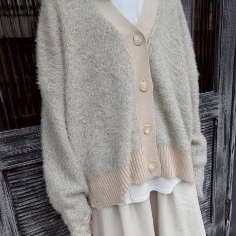 MIDVAIN シャギーニットクラッシュデザインカーディガン