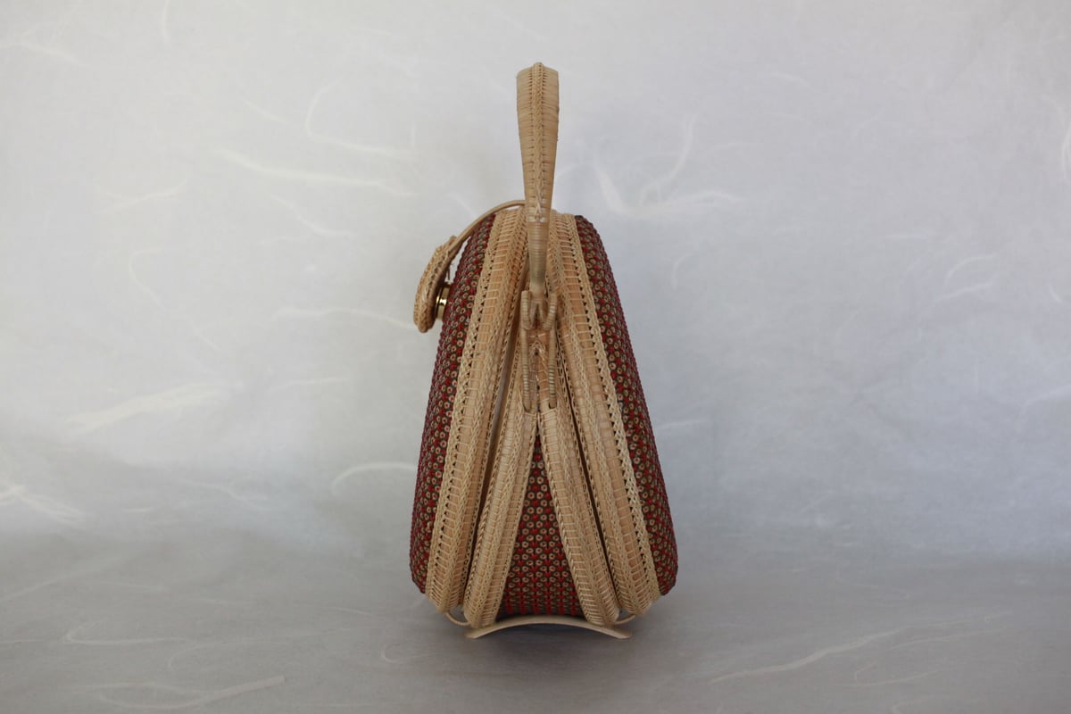 ママ プラニー工房竹カゴバックM/小花模様ネイビー プラニー工房