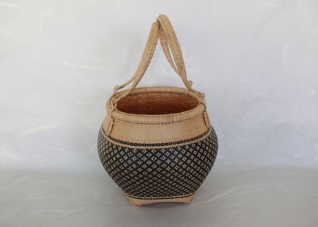 プラニー工房　蓋なし竹籠（黒模様）