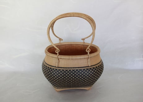 プラニー工房　蓋なし竹籠（黒模様）