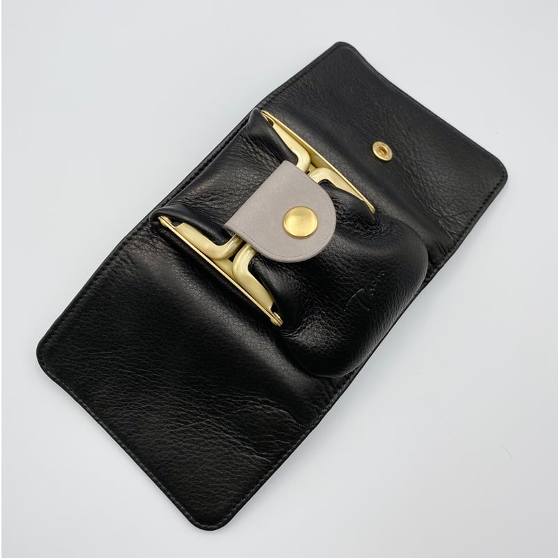 kannon ガマグチ 三つ折り財布ブラック×マットゴールド【受注生産