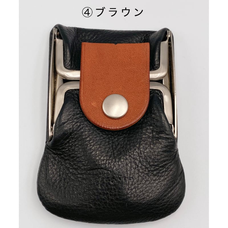 ブラック三つ折り財布 金属装飾付き kannon ガマグチ 三つ折り財布ブラック×マットシルバー【受注生産