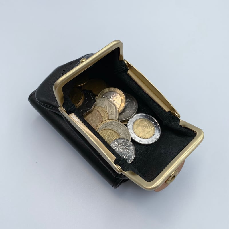 kannon ガマグチ 三つ折り財布ブラック×マットゴールド【受注生産