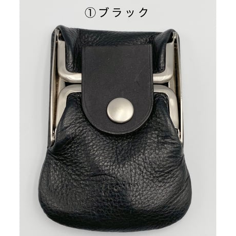 kannon  ガマグチ  二つ折り財布 ブラック×マットシルバー【受注生産】