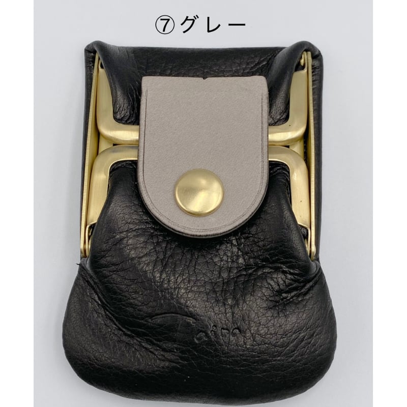 黒レザー三つ折り財布 ゴールド金具 kannon ガマグチ 三つ折り財布ブラック×マットゴールド【受注生産