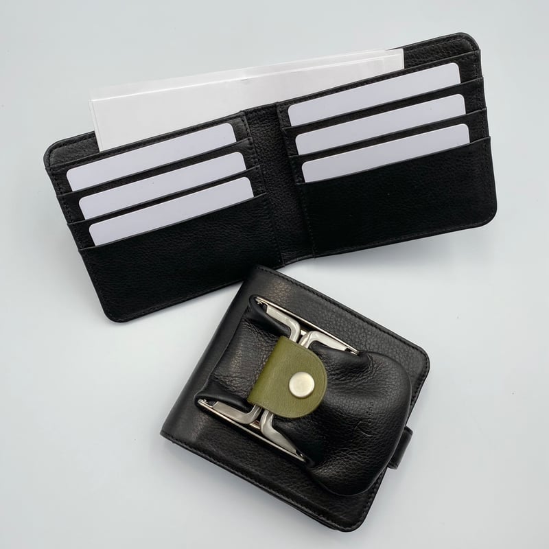 kannon ガマグチ 二つ折り財布 ブラック×マットシルバー【受注生産