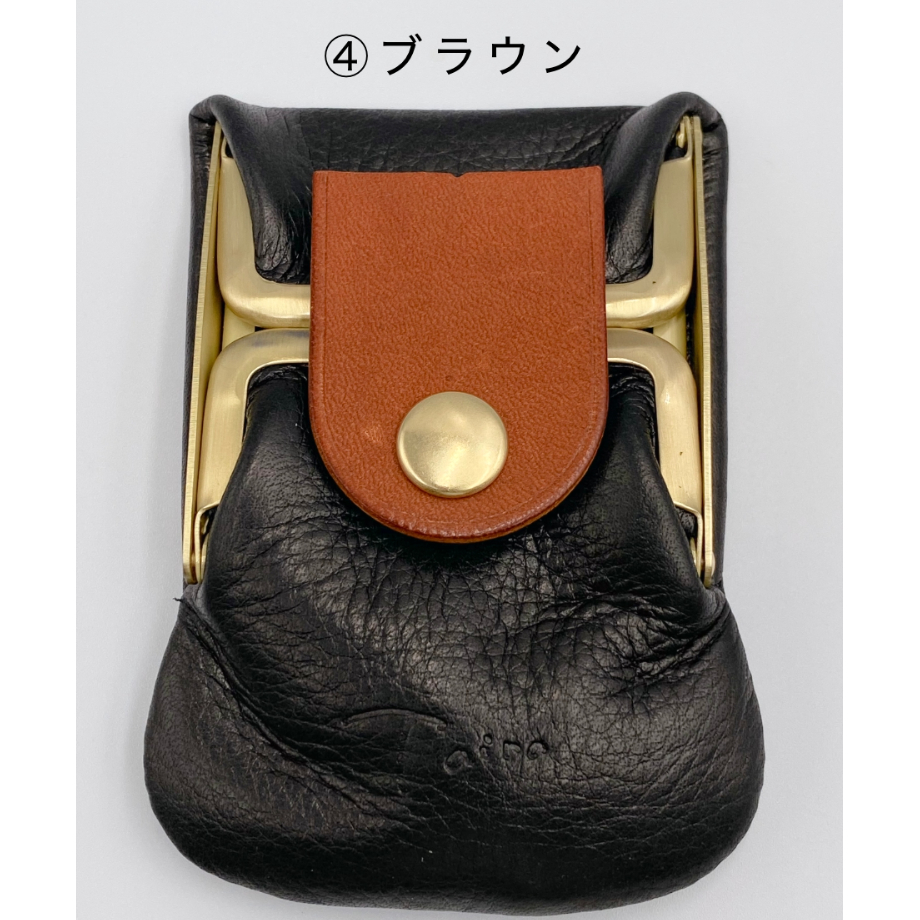 kannon ガマグチ 三つ折り財布ブラック×マットゴールド【受注生産