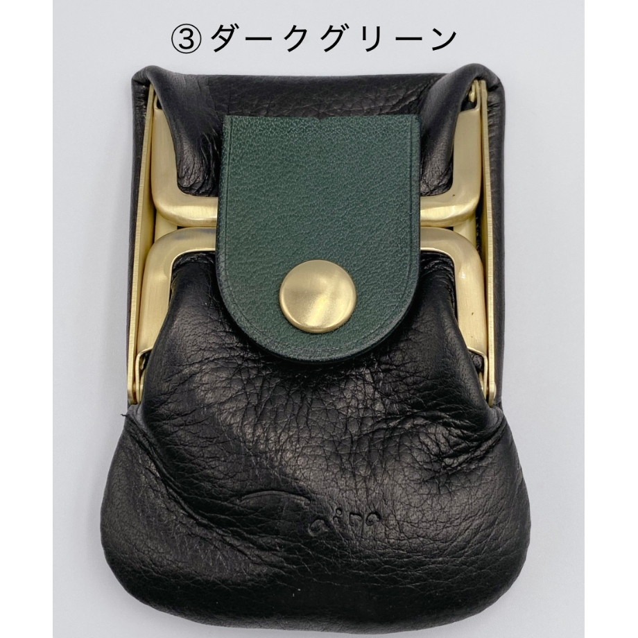 kannon ガマグチ 三つ折り財布ブラック×マットゴールド【受注生産