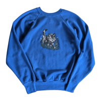 80s USA cat painting raglan sleeve sweatshirt