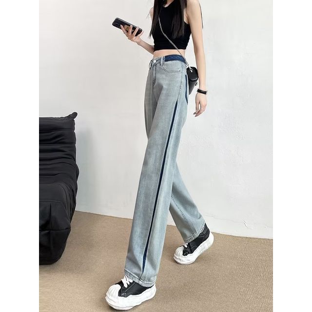 バイカラー切り換え レディース デニム パンツ | hs-Store