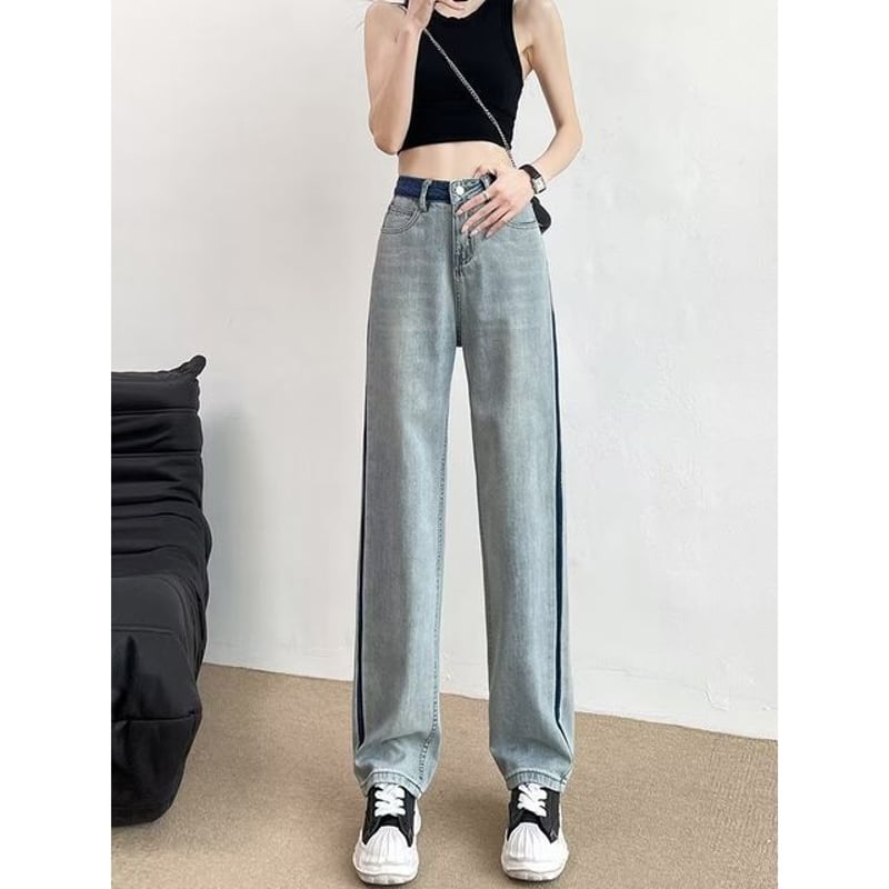 バイカラー切り換え レディース デニム パンツ | hs-Store
