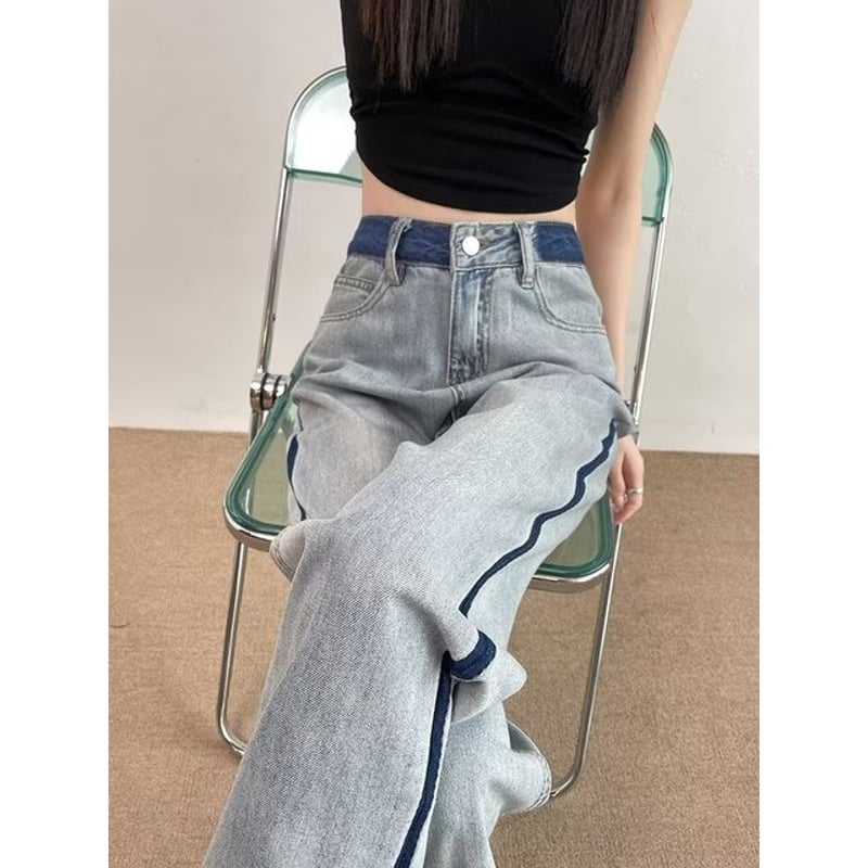 バイカラー切り換え レディース デニム パンツ | hs-Store