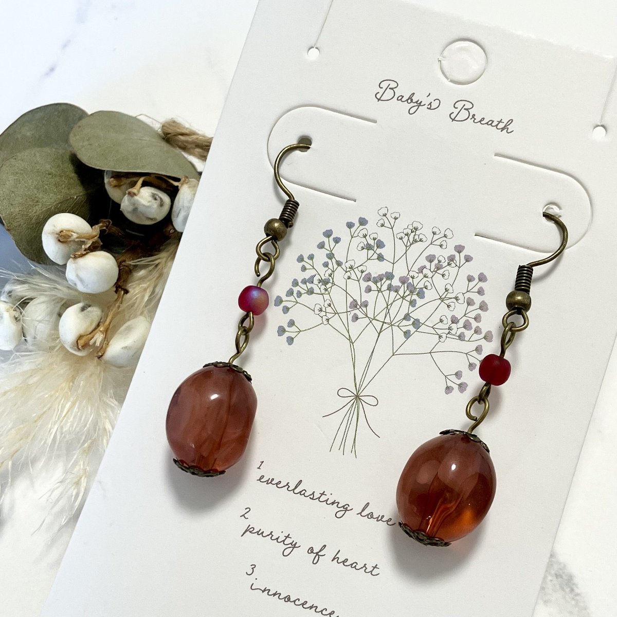 36.アンティーク調 テラコッタ フックピアス ハンドメイド | PEARL ROSE