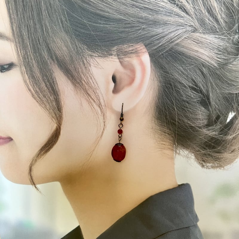 35.アンティーク調 テラコッタ フックピアス ハンドメイド | PEARL ROSE 