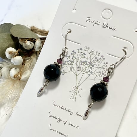 ビーズ ヘアゴム シュシュ  パワーストーン  モリオン シュシュ ヘアゴム パワーストーン モリオン×オニキス シルバー