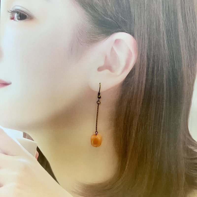 38.天然石 アシメデザイン アンティーク調 フックピアス ハンドメイド