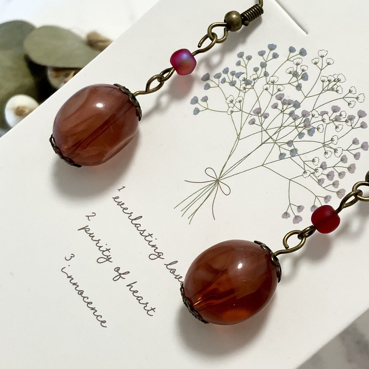 ハンドメイド　フックピアス 36.アンティーク調 テラコッタ フックピアス ハンドメイド | PEARL ROSE