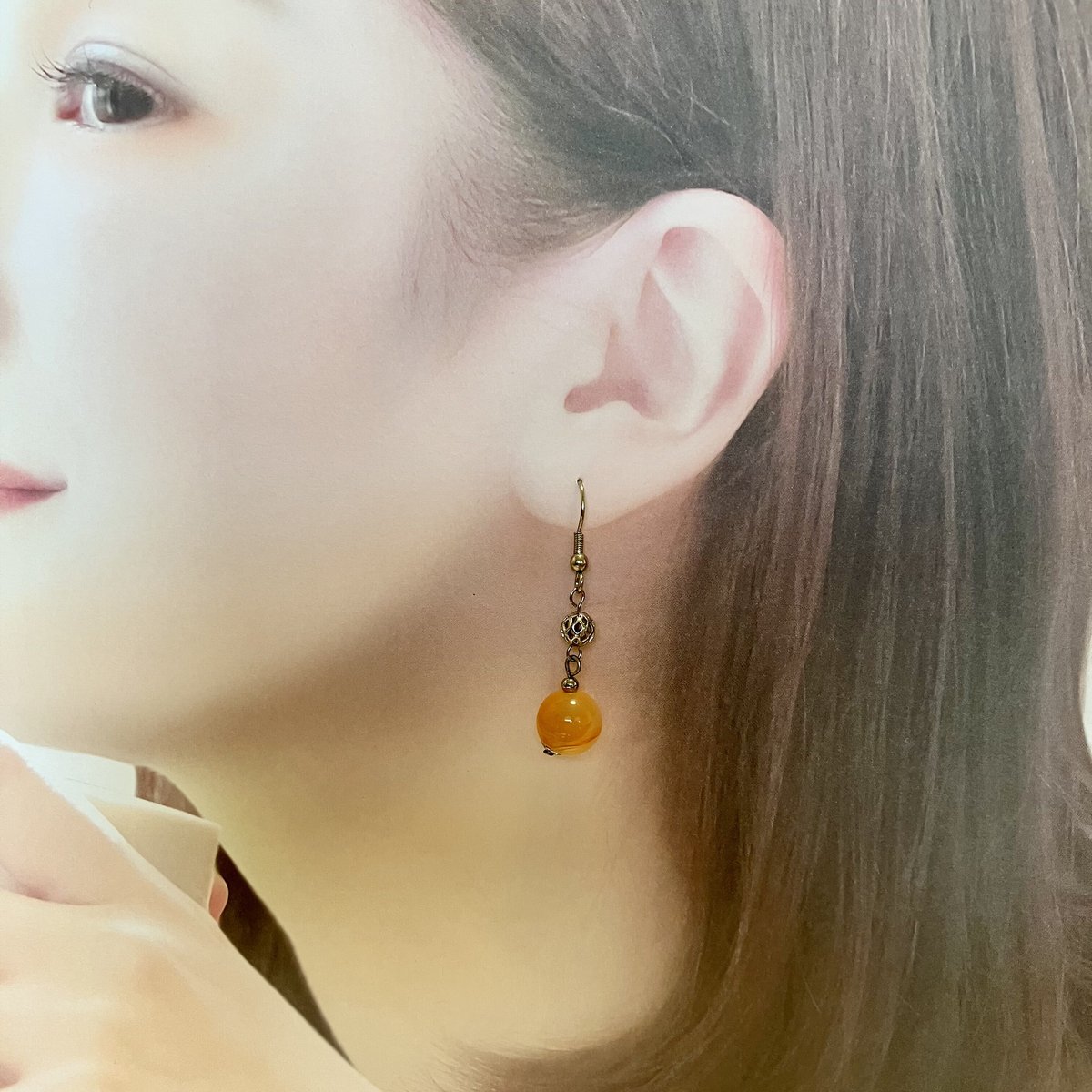 61.天然石 サードオニキス シルバー フックピアス ハンドメイド