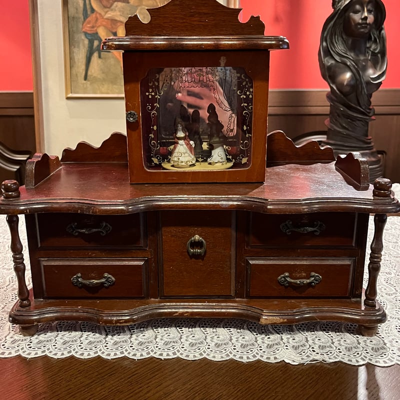 アンティーク【オルゴール＆アクセサリー引き出し】 アンティーク小物収納4段引き出し【オルゴール付き】