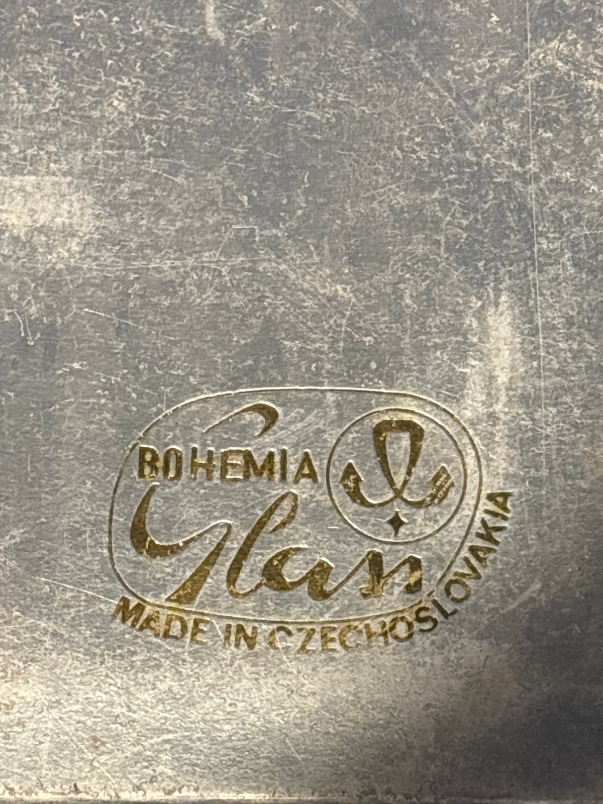 チェコスロバキア製 ボヘミアガラス フラワーベース 箱付き