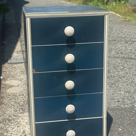 昭和レトロ　ブルーな木製引き出し