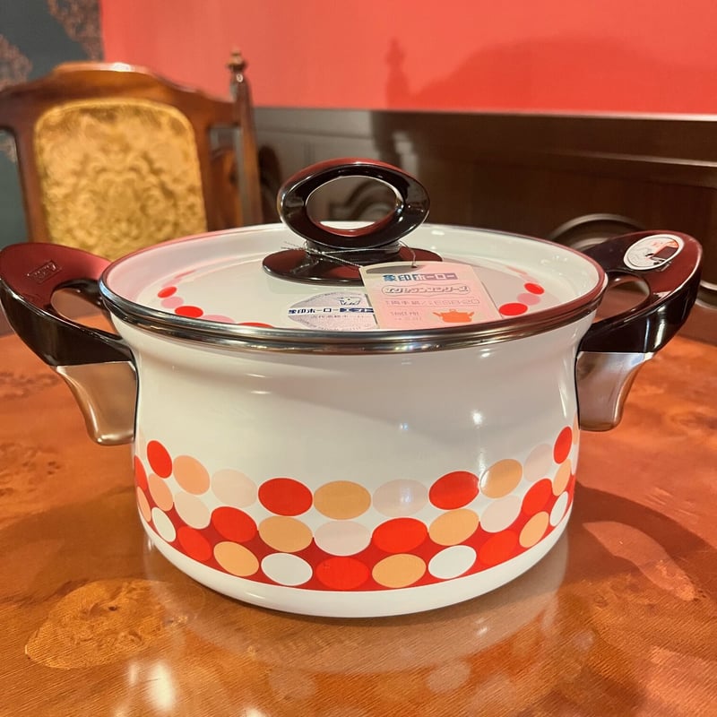☆○象印 ホーロー両手鍋 かわいいドット柄 | アンティーク家具と喫茶