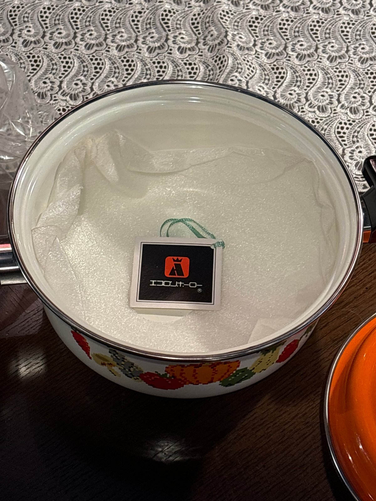 デッドストック 野菜ドット柄 ホーロー鍋 箱あり | アンティーク家具と