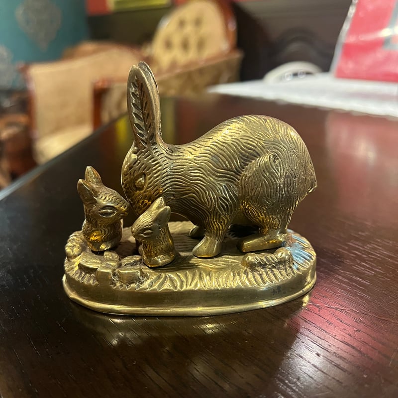 真鍮 うさぎさん親子の置物 メモスタンド | アンティーク家具と喫茶