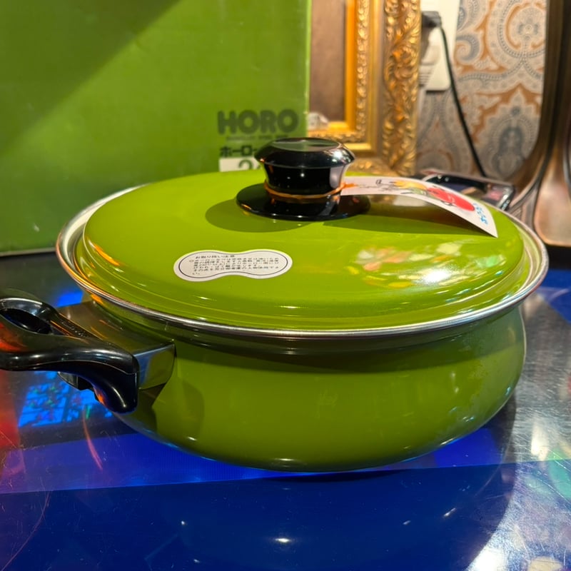 昭和レトロ】サンコー ホーロー浅型両手鍋 24cm 琺瑯なべ