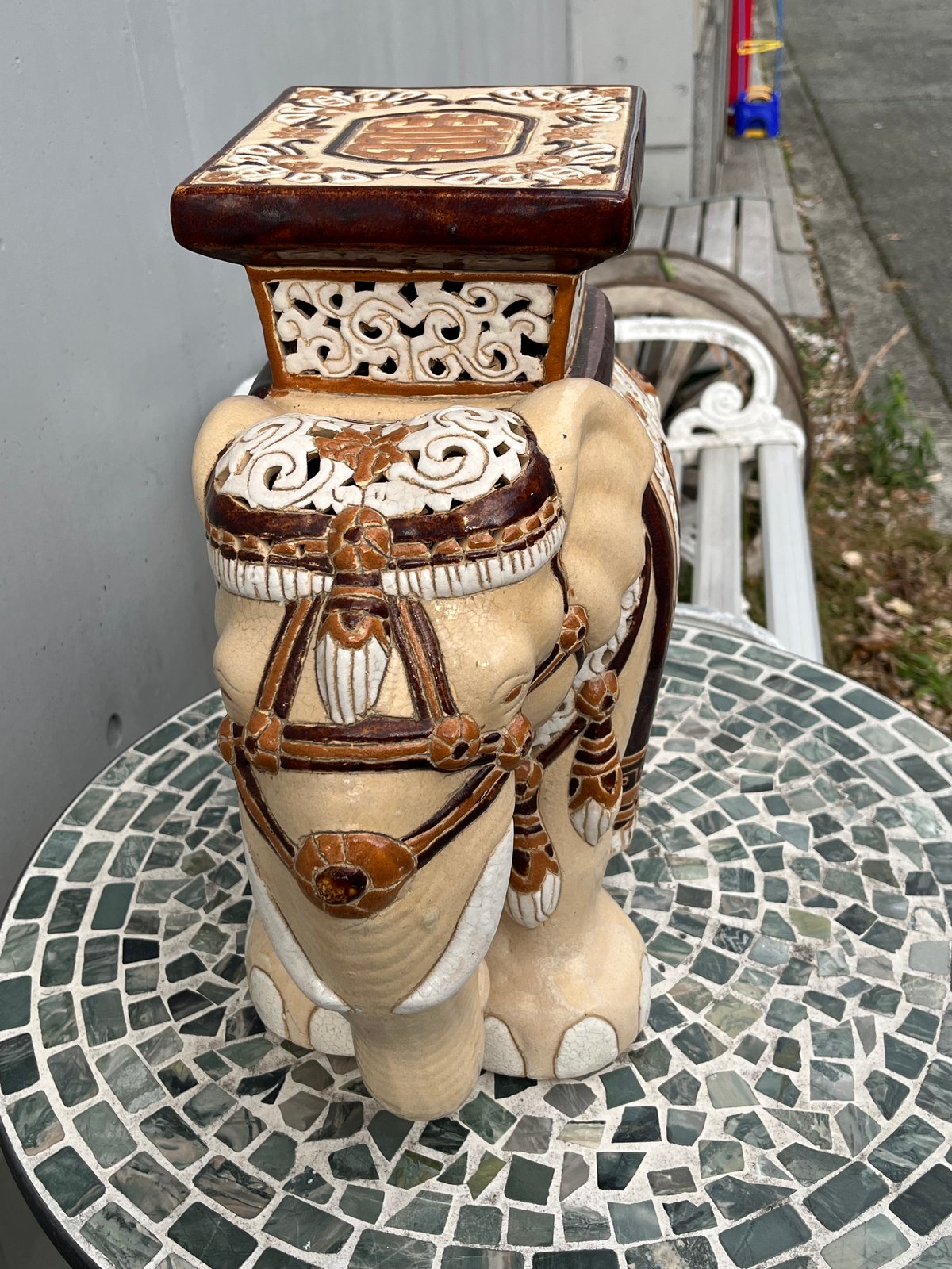 紺　象　陶器　フラワースタンド　アンティーク　鉢置き　飾り物 2025年最新】象 陶器 花台の人気アイテム - メルカリ