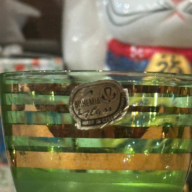 ボヘミアグラス 水さし、6点グラス チェコスロバキア産