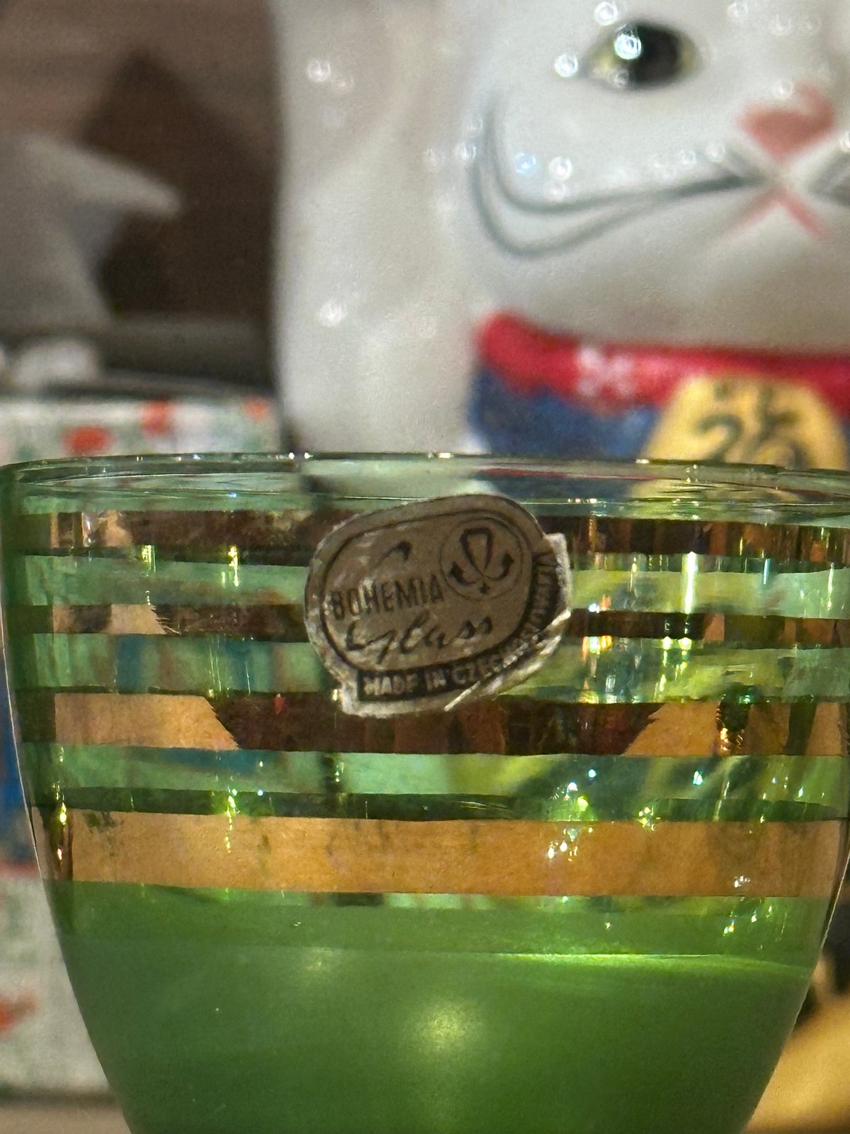 ボヘミアグラス 水さし、6点グラス チェコスロバキア産