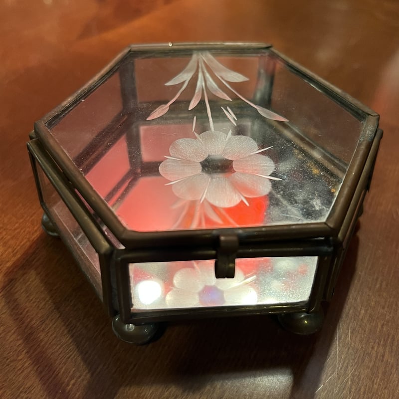 処分価格 アンティーク 小物入れ付きミラー 古時計リメイク